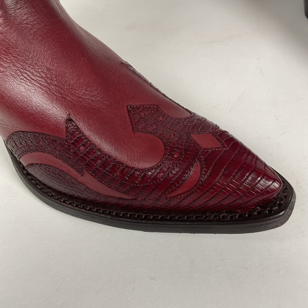 Tony Lama Lizard Wingtip Cowgirl Boots | Overlays | Cranberry | Women’s 6.5 M - Picture 11 of 16